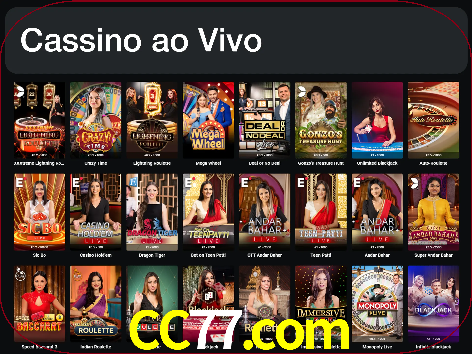 Jogue jogos de cassino com um verdadeiro dealer.