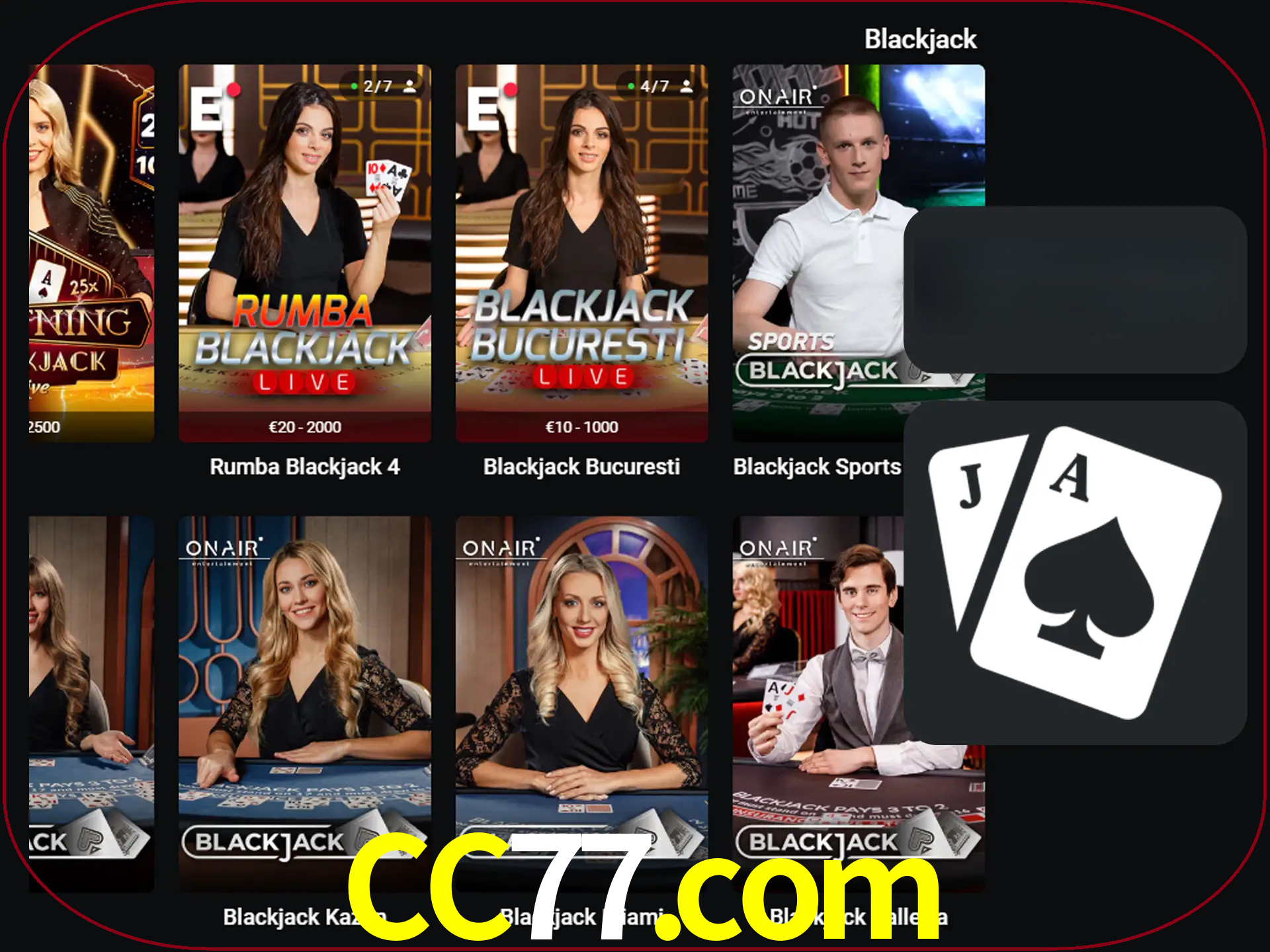 Escolha uma mesa completa de jogadores de blackjack.
